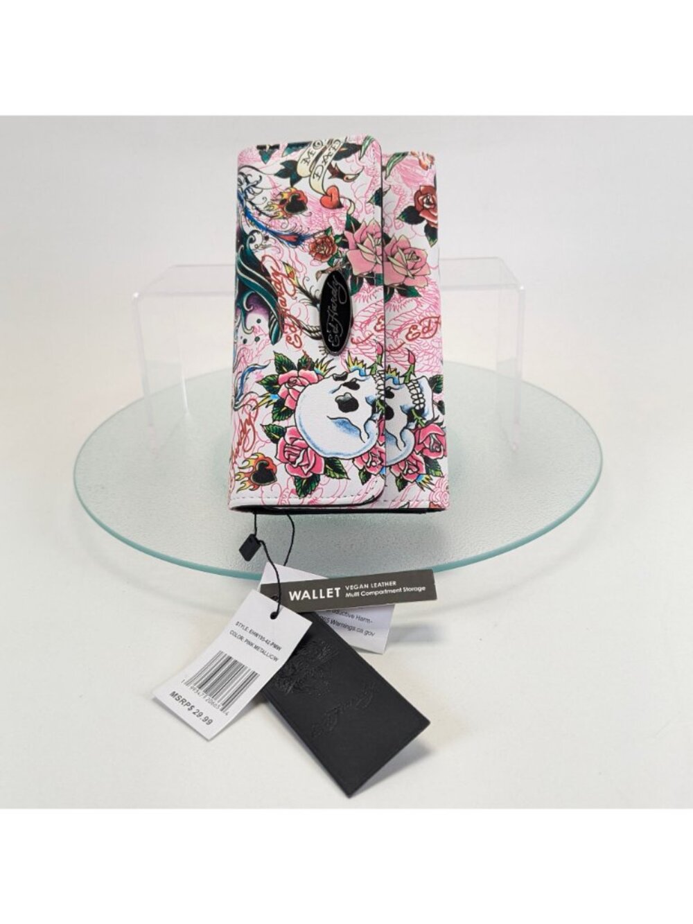Ed Hardy Wallet Trifold Pink Multicolor Skull Tattoo Y2K Collectible NWT - Picture 4 of 6
